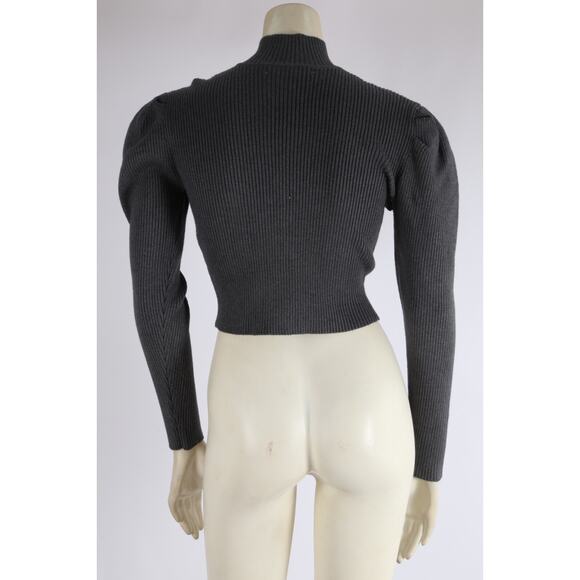 ZARA Charcoal Gray Knit Cut Out Funnel Mock Neck Button Down Sweater Size S - Picture 7 of 9